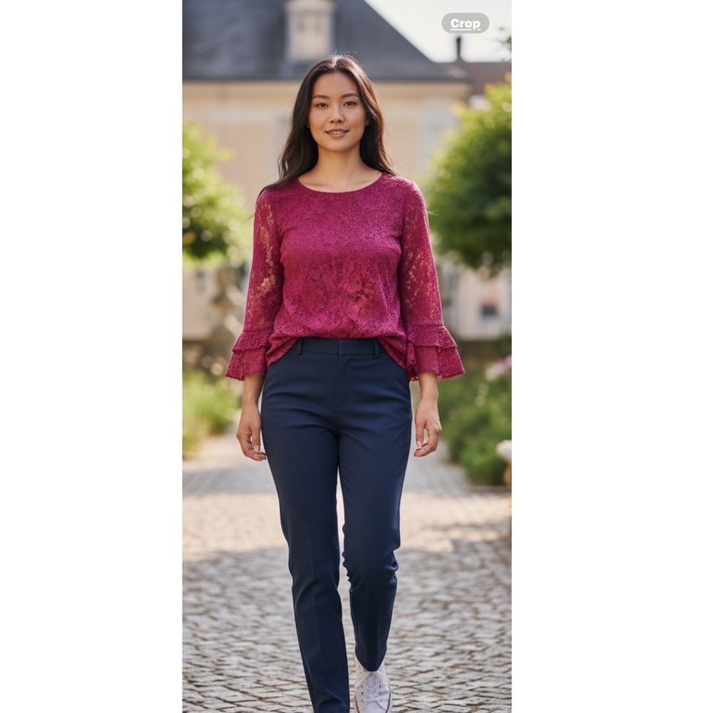 Elle Women Magenta Pink Romantic Floral Lace Bell Sleeve Boho Blouse Top XL